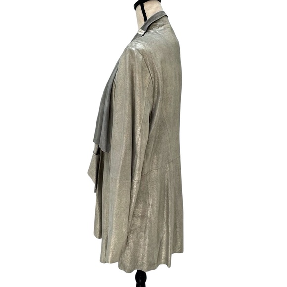 CATHERINE MALANDRINO SILVER METALLIC DRAPED NECKLINE OPEN LEATHER JACKET - NWT - Picture 7 of 13